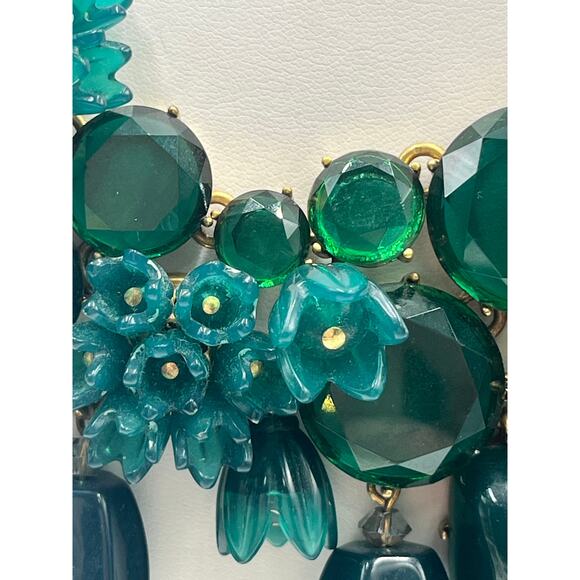 J. Crew Green Bauble Glass Resin Flower Cluster Bib Runway Gold Ox Necklace - Picture 10 of 14